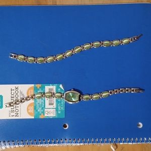 Vintage silver Quartz wrist watch and bracelet. Green New , no box or tags